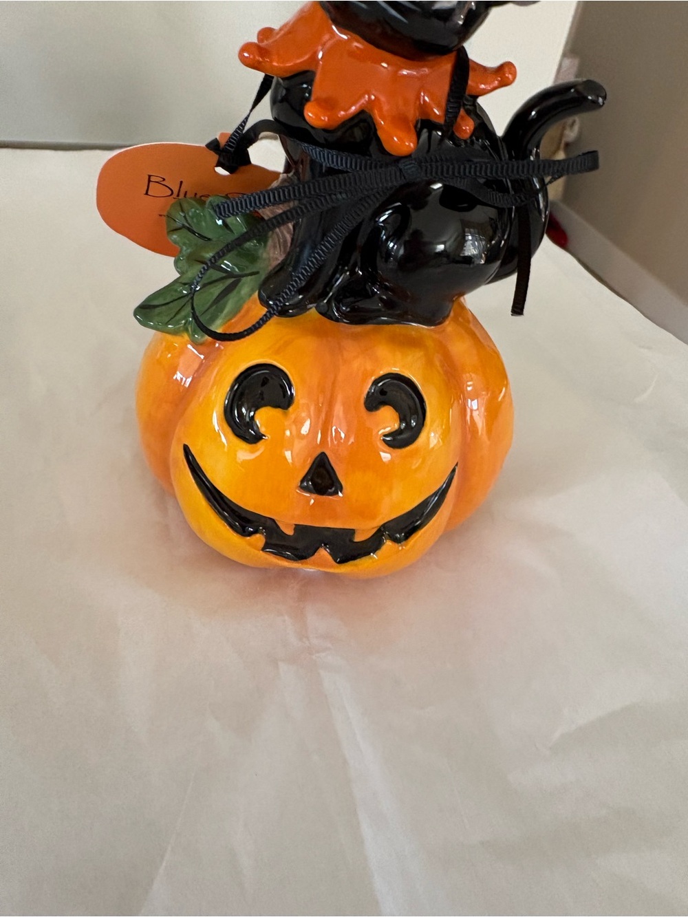 Blue Sky Halloween Black Cat Witch Jack O Lantern Pumpkin Figurine 8" Decor New - Picture 10 of 11